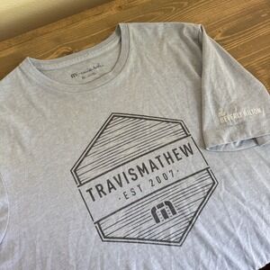 Travis Mathew Men's XL Blue Logo The Beverly Hilton Short Sleeve Tee T-Shirt Top